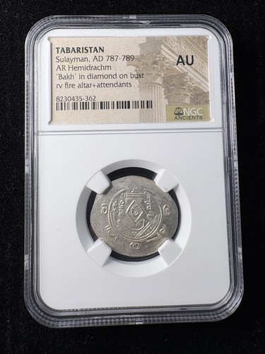 Tabaristan Sulayman AR Hemidrachm Bakh Diamond Bust NGC AU Grade