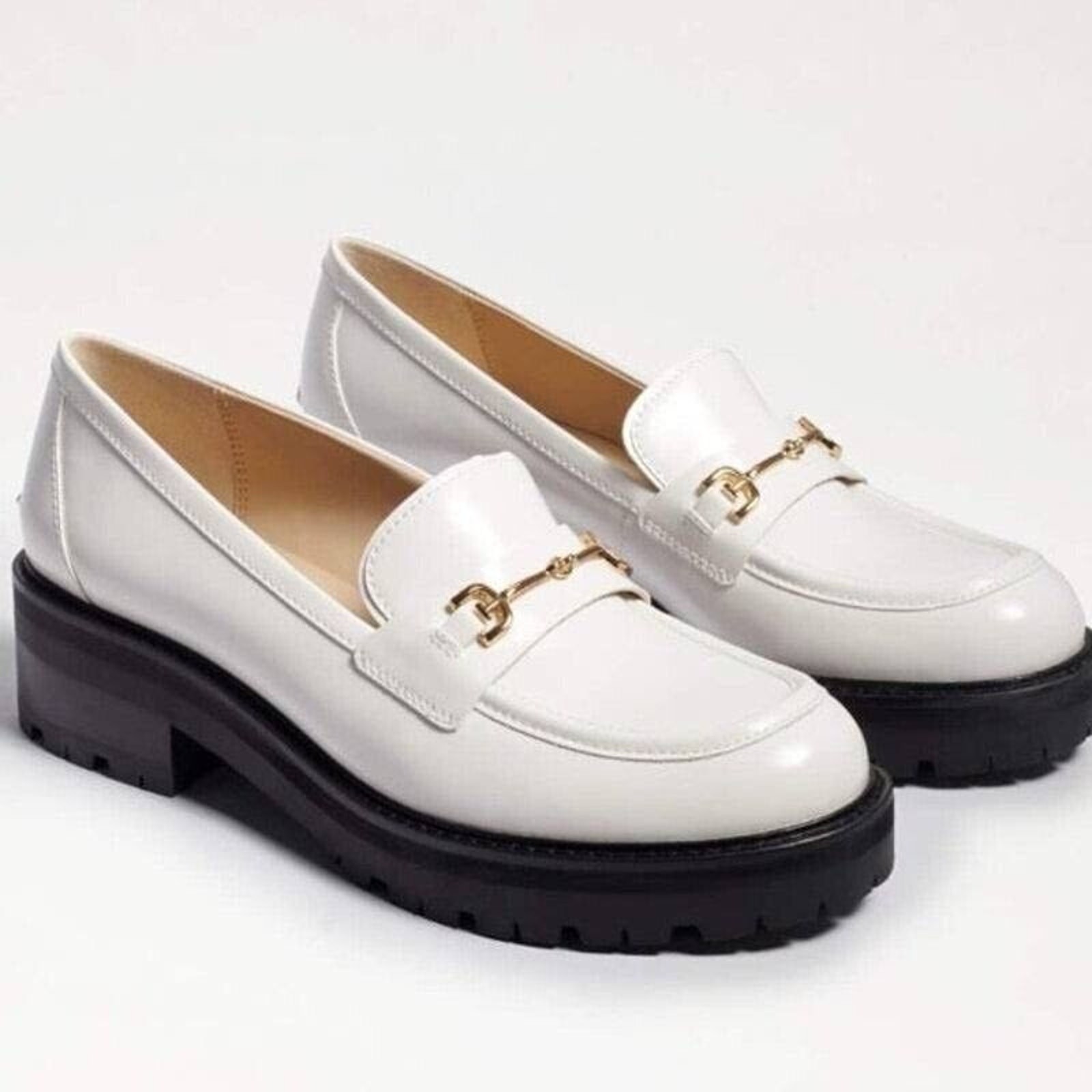 SAOLA Mocassini Sam Edelman Tully White Box slip on suola a strappo grossa in pelle taglia 7 nuovi con scatola