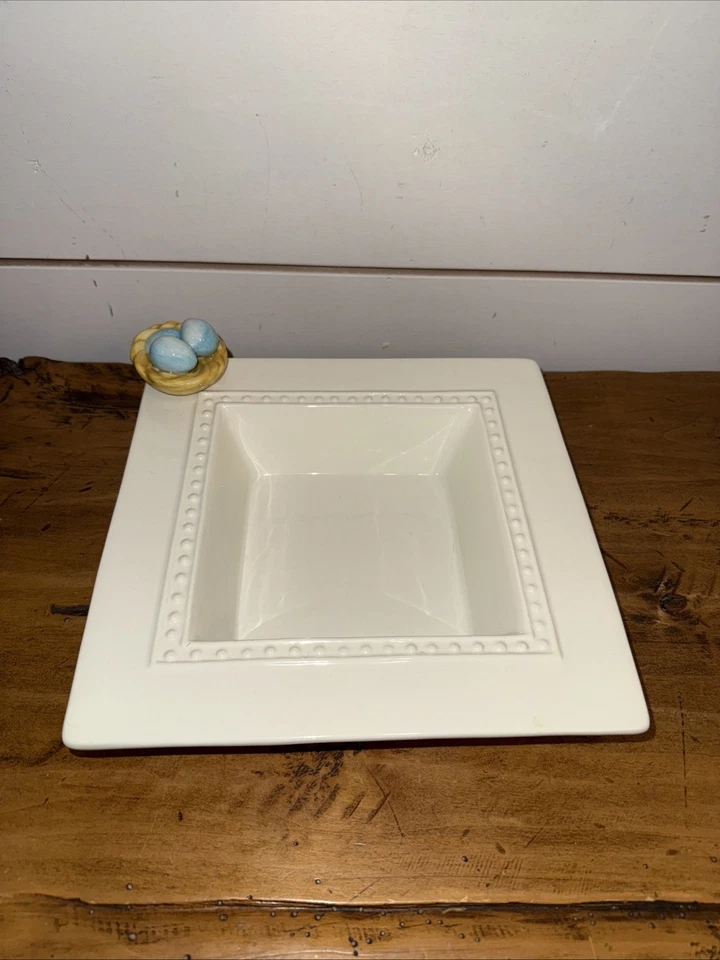 Plato cuadrado retirado Nora Fleming M5 punto perla con nido de pájaro mini Foto 2 de 4