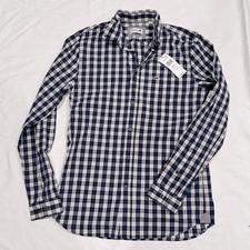 Lacoste Button Down Shirt Mens 38/ S Navy Plaid Preppy Coastal Luxury Minimalist