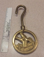 Chimney Flue Damper Handle Pull Fireplace Hook Heavy Solid Brass Flying bird