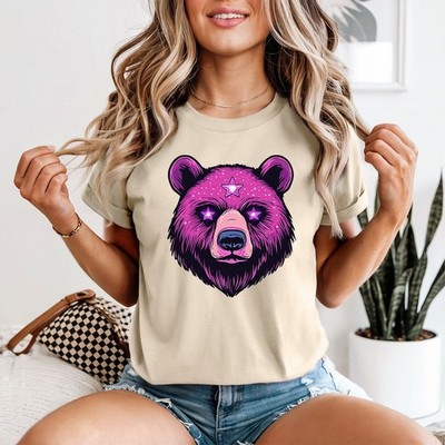 Cosmic Bear Fantasy Animals Damen T-Shirt Grafik Star Eye Bear Tee