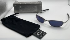 Year 1999 Oakley Square Wire 2.0 Sunglasses Brushed Silver/Blue AND Metal Case