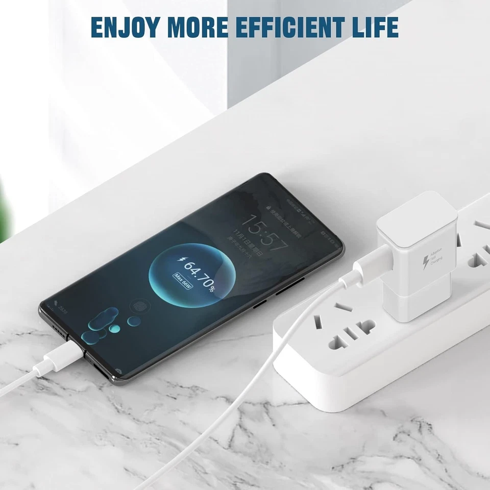 2 PACK Fast Wall Charger Plug + USB Type C Cable For Samsung Galaxy S8 S9 S10 - Image 4 of 4