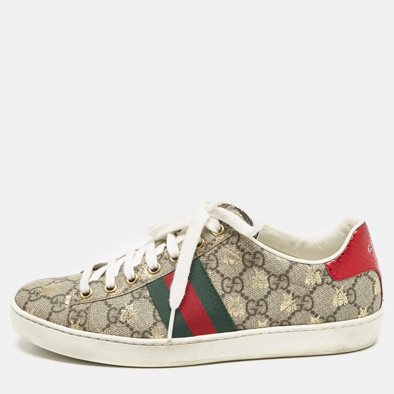 Baskets basses Gucci beige GG Supreme imprimé abeille toile as pointure 37