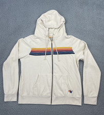 Aviator Nation XXL Unisex 5 Stripe Hoodie Vintage White Full Zip Long Sleeve