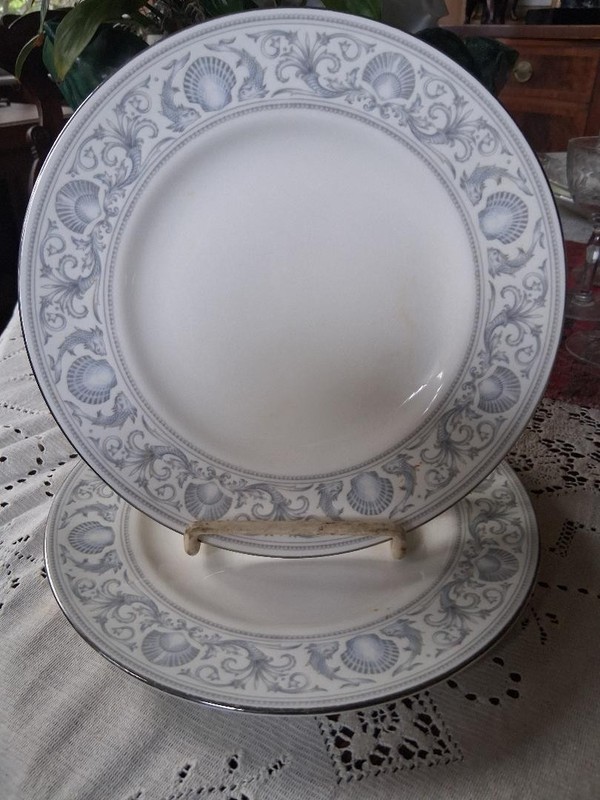2- Wedgewood White Dolphins Salad Plates 8 inch # 4652 Plat.Trim