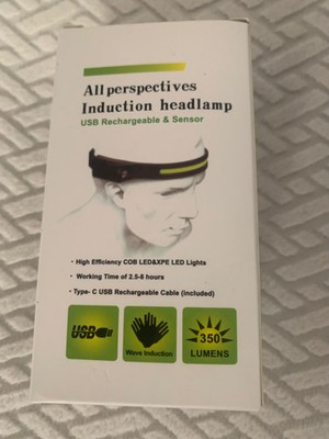 NEW!  All perspectives Induction Headlamp, USB,Rechargeable & Sensor Cob LED