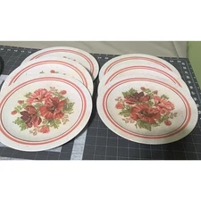 National Home Products Artisan Ware Melamine Red Floral Plate 10” Granny Core