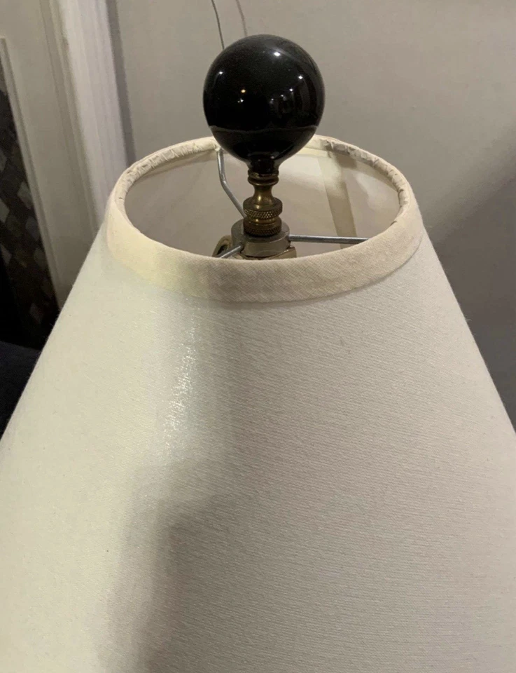 Black Ceramic Table Lamp With Ivory Fabric Shade-21” Tall - Image 2 of 4