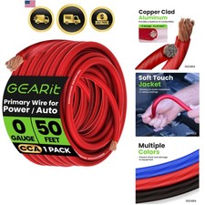 1/0 Gauge Wire Power Ground Cable 50ft Copper Clad Aluminum Car Audio RV