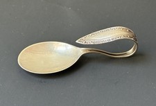 Vintage Sterling Silver Loop Handle Baby Spoon Antique Floral Fleur-de-lis