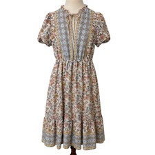 Monteau Los Angeles Floral Multicolor Dress Floral Cinched Short Sleeve Size XS