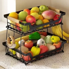 GILLAS 2 Tier Countertop Fruit Basket with 2 Banana Hangers for Kitchen, Deta...