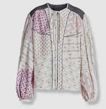 Isabel Marant Étoile Womens Pink Fazenia Patchwork Blouse Top Size FR 34 US 6