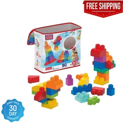 MEGA BLOKS Big Building Bag Toy Block Set (80 Blocks), Blue for Child 1Y+