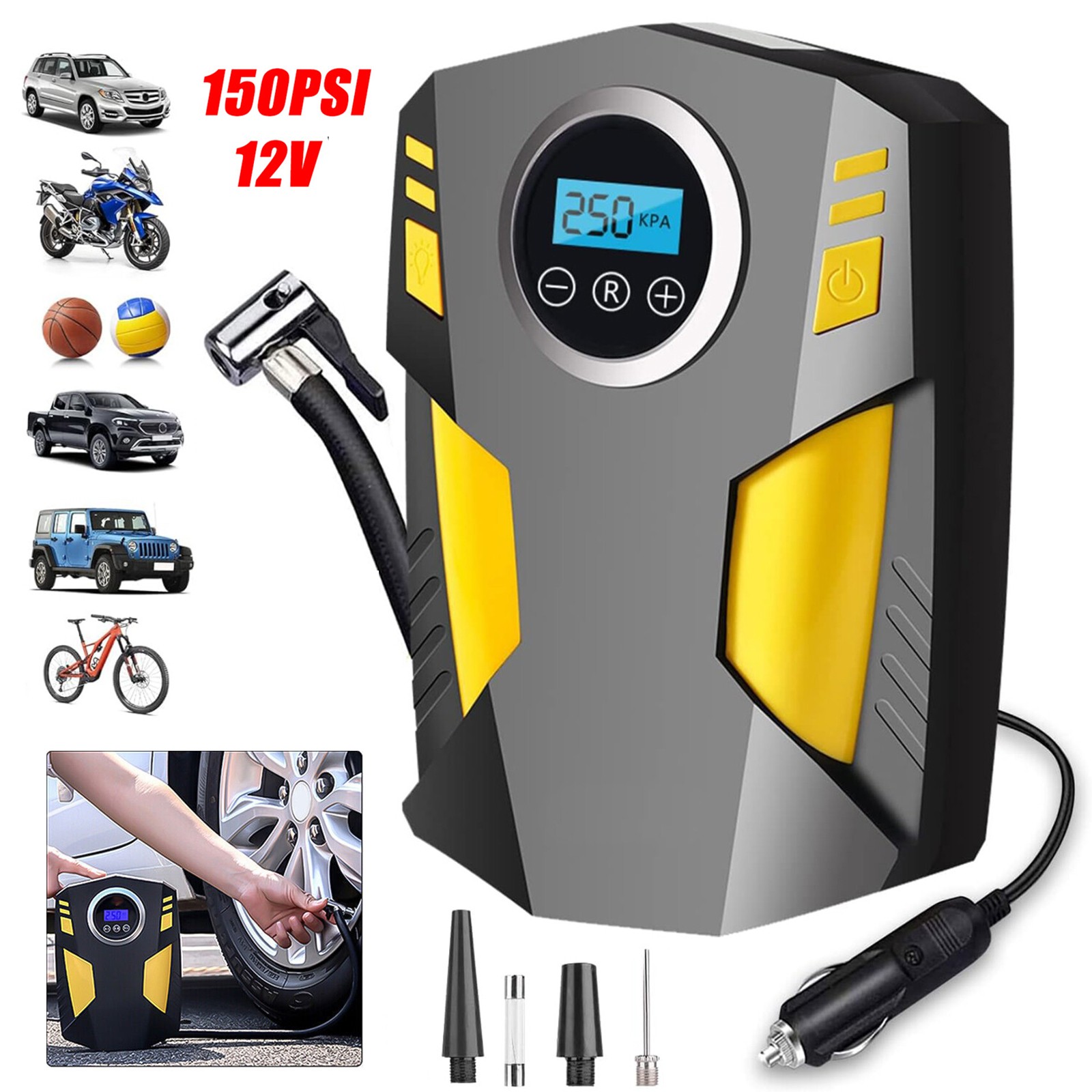 150 PSI Air Compressor Tire Inflator Air Pump Fits Car Moto Bike Tires Portable