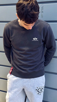 Alpha Industries Herren Sweatshirt Crewneck Fleece Logo Schwarz Gr. S