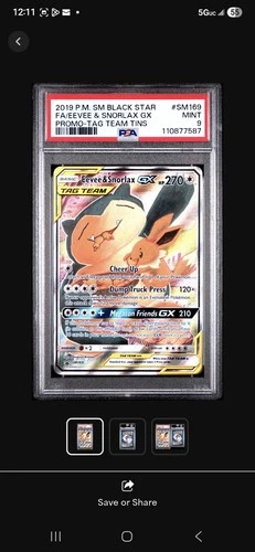 Pokemon PSA 9 EEVEE & SNORLAX GX #SM169 Sun & Moon Black Star Promo