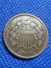 1864 US Two Cent Piece 2c Civil War Era First Year Issue IN GOD WE TRUST VG #62