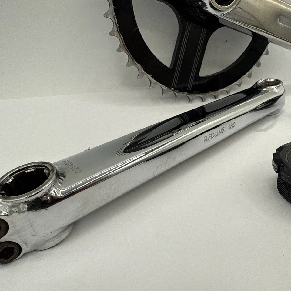 Original Redline BMX 180mm Crankset 3 Piece Old Mid School Silver W/ BB - Image 2 of 4