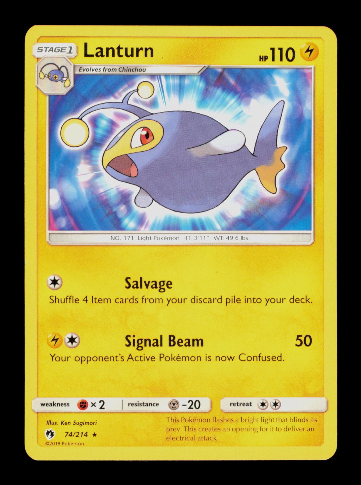 Lanturn 74/214 Pokemon Lost Thunder Trading Card TC
