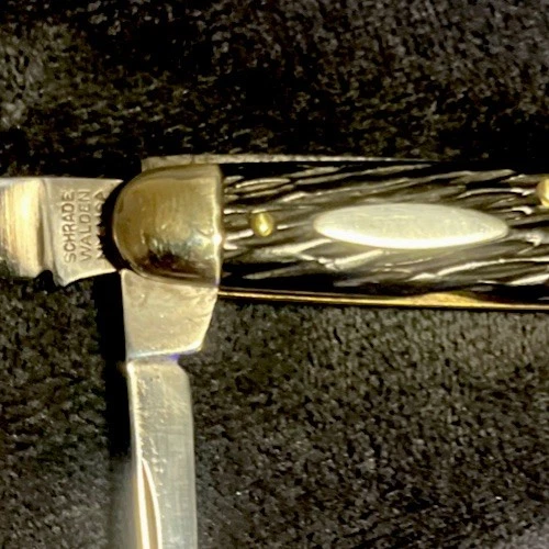 Cuchillo Scharade Walden NY EE. UU. 242 antiguo escamas de hueso negro buen estado Foto 2 de 4