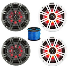 Kicker 6.5" 195W Max Marine LED Speakers w/Charcoal, White Grilles,Wire QTY 4 