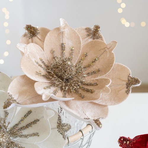 Poinsettia Natalizia 24 cm Glitter Fiore da Appendere Decorazione Albero Festa Natale - Foto 7 di 47