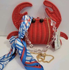 Tommy Bahama Wicker RED Crab Bag Crossbody Removable Chain Strap Coastal Sealife