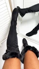 Womens Black Over Knee Boots Faux Fur Bow Flat Winter Warm Zip Boots size 3