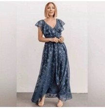 NWT Baltic Born Marion Jacquard Ruffle Maxi Dress Size Medium Pacific Blue