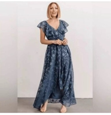 NWT Baltic Born Marion Jacquard Ruffle Maxi Dress Size Medium Pacific Blue  | eBay