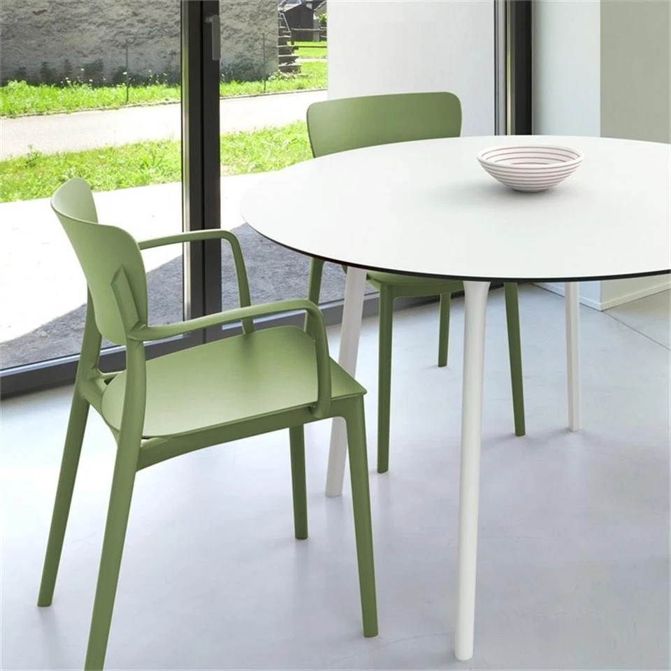 Lisa Round Dining Set with 47 inch White Table and Olive Green Armcairs - Image 3 of 4