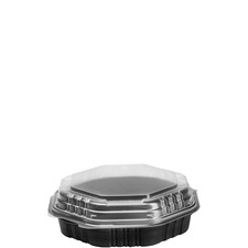 809011-PP94 9 in Black/Clear Microwavable PP Plastic Hinged Container, 9.55 X 9.