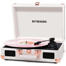 Vinyl Record Player with Built-in Speakers 3-Speed Vintage Record Player Blue...