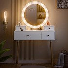 Dressing Table with Storage Drawers Hollywood Round Mirror Makeup Vanity Desk
