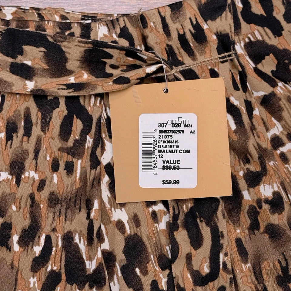 Falda Ellen Tracy 12 Marrón Nogal Leopardo Estampado Animal Cinturón Elástico Nueva Foto 3 de 4