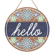 Floral Welcome Sign Front Door Decor, Spring Summer Hello Door Decorations Ha...