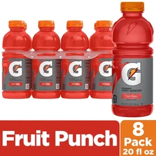 Gatorade Thirst Quencher Sports Drink, Fruit Punch, 20oz Bottle, 8 Pack, Electro