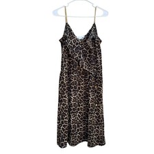 MICHAEL Michael Kors Wrap Dress Gold Chain Straps Animal Print Ruffle Women Larg