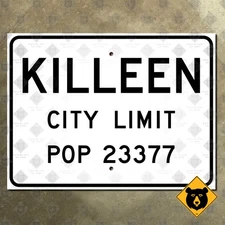 Texas Killeen city limit Fort Hood Bell County 1956 road sign 12x9