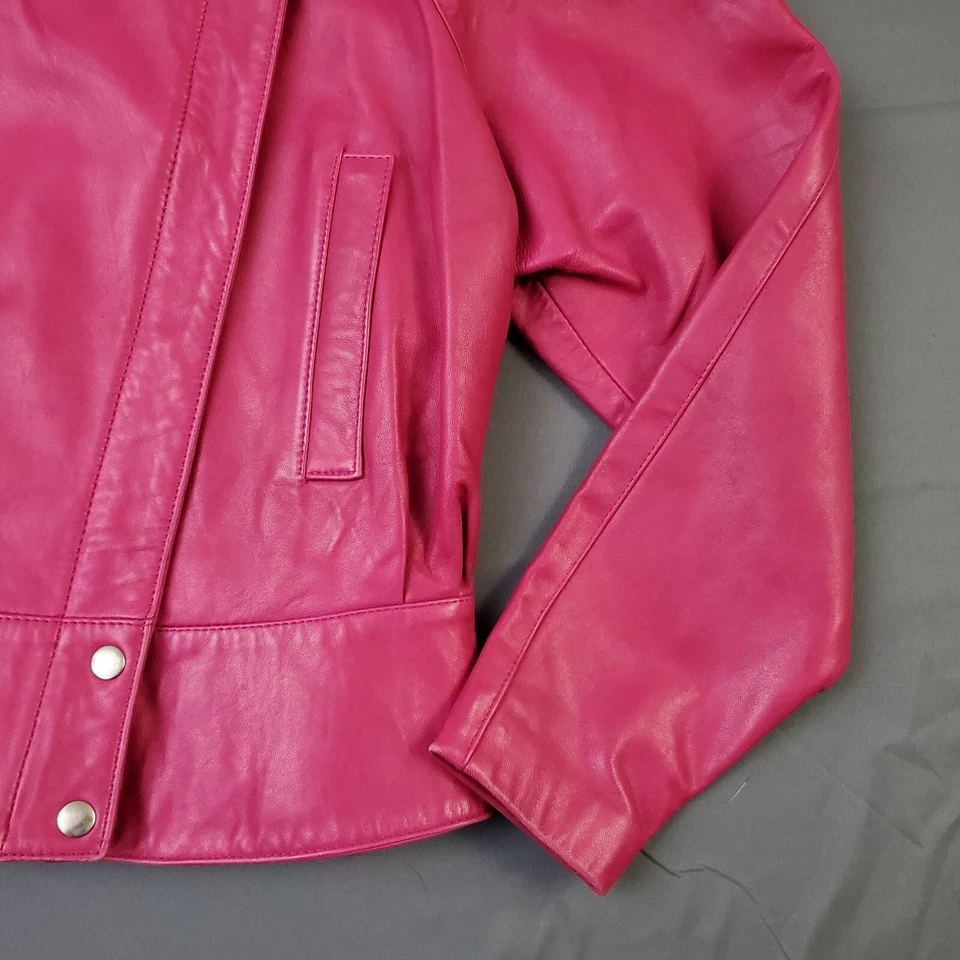Michael Hoban North Beach Moto Jacket Women 5/6 Long Sleeve Leather Pink Vintage - Image 4 of 4