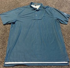 Peter Millar Mens Golf Polo Shirt Size XXL 2XL Blue Square Plaid Summer Comfort