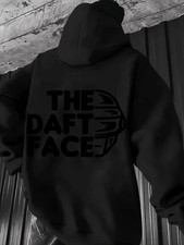 Oversized Black Hoodie 'THE DAFT FACE' with White Mechanical Robot Logo - Men's