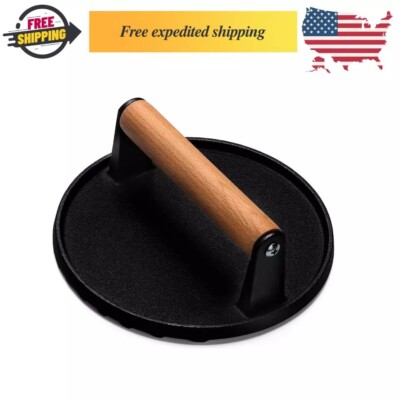 Burger Press, 6''/7'' round Heavy-Duty Cast Iron Smash Bacon Press Meat Steak
