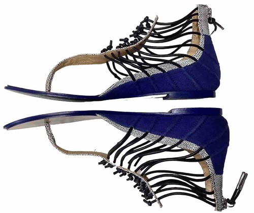 *L.A.M.B. Reagon Sz 9M Leather Sandals Indigo Blue /white EUC - Picture 9 of 13