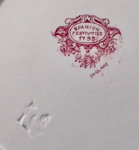 Spanish Festivities 1798 Dinner Plate Pink Transferware George Jones Antique - Picture 9 of 9