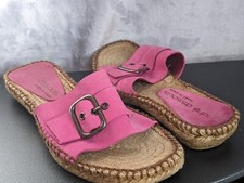 Andre Assous Pink Leather Jute Slide Sandal Adjustable Buckle Sz 6 Spain Beachy