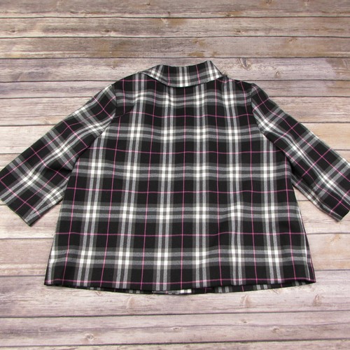 Dolled Up by FANG Size L Jacket Black Pink Plaid 3/4 Sleeve 2 Button - Picture 6 of 7
